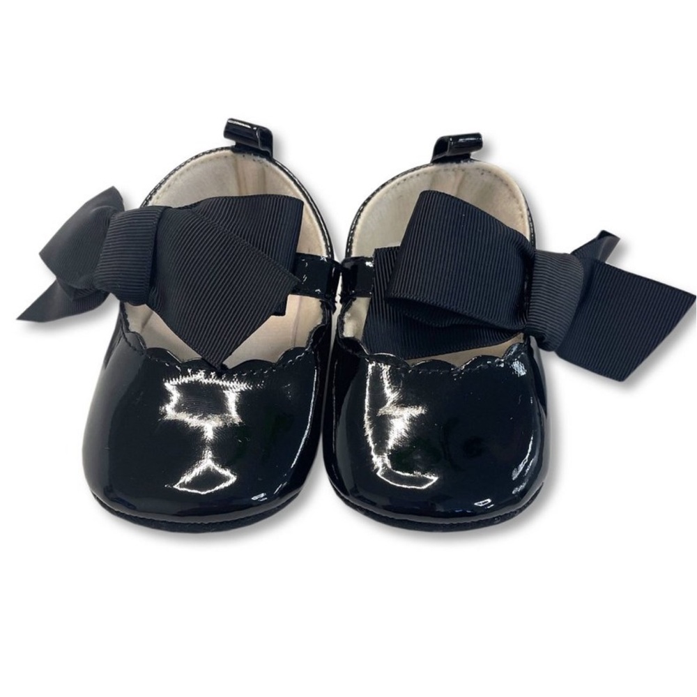 Classic Black Patent Baby Dress Shoes with Bow